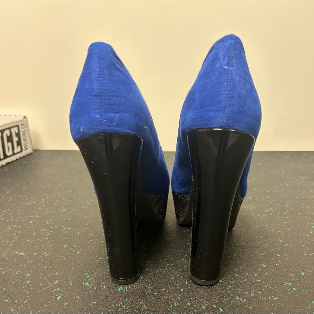 Qupid Cobalt Blue and Black Chunky Heels , Size 9 - Picture 5 of 6